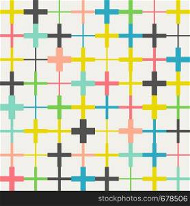 Seamless crosses pattern. Background with colorful different pluses. Seamless crosses pattern