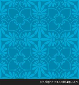 Seamless cute blue Greek floral pattern, endless texture for wallpaper or scrap booking