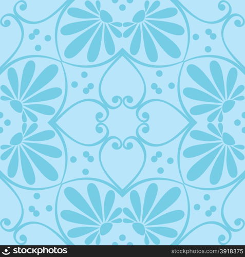 Seamless cute blue Greek floral pattern, endless texture for wallpaper or scrap booking
