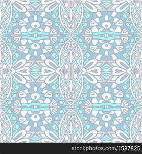 Seamless cute blue pattern vector Ethnic geometric print vintage. Endless background in winter pastel palette. Seamless pattern vector Ethnic geometric print vintage