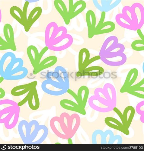 Seamless cute floral pattern with simple flowers