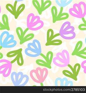 Seamless cute floral pattern with simple flowers