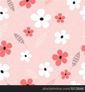 Seamless cute hand drawn floral pattern background