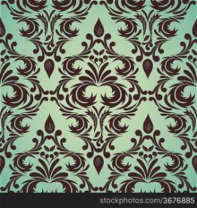 Seamless damask pattern in brown and green colors