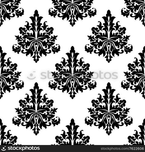 Seamless damask style motif floral wallpaper in black and white