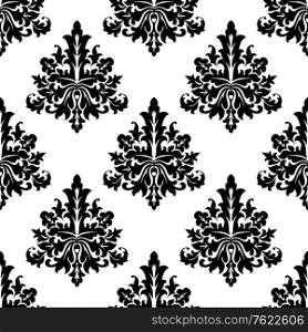 Seamless damask style motif floral wallpaper in black and white