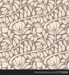 Seamless dark light beige floral vintage vector pattern.
