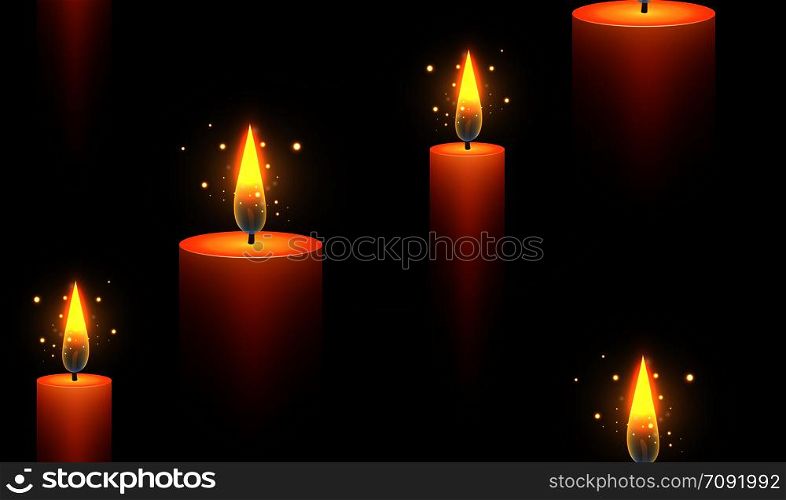 Seamless dark texture with burning candles and sparks. Vector background for your creativity. Seamless dark texture with burning candles and sparks. Vector ba