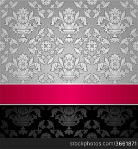seamless decorative background silver with a pink ribbon