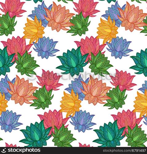 Seamless Decorative Pattern with Lotus. Vector Illustration.