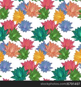 Seamless Decorative Pattern with Lotus. Vector Illustration.