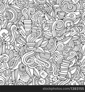Seamless decorative tea doodles abstract pattern background. Seamless tea doodles abstract pattern