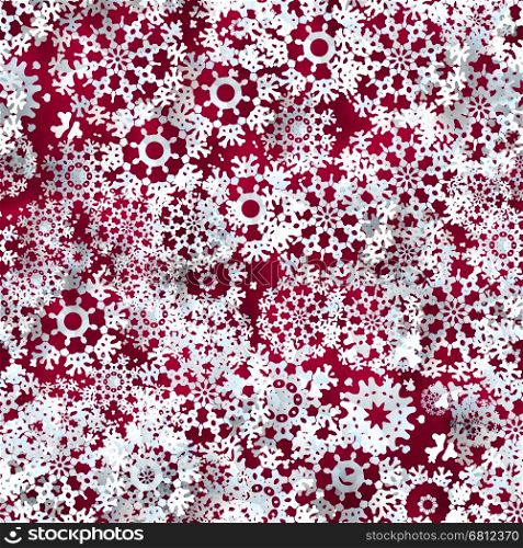Seamless deep red with blue paper christmas snowflakes. EPS 10. Red with blue paper christmas snowflakes.