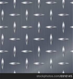 Seamless Diamond Metal Background With Tread Plate. Chrome, Silver, Steel, Aluminum. Vector Realistic Pattern.. Corrugated Seamless Background. Good For Web Design. Realistic Corrugated Steel Plate Illustration.