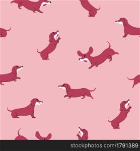 Seamless dog pattern with dachshund in different poses, runs, walks and sits. Vector pattern