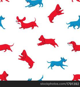 Seamless dog pattern with different dogs in graphic style