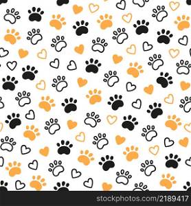 Seamless dog pattern with paw prints and hearts. Cat foot texture. Pattern with doggy pawprint and hearts. Dog texture. Hand drawn vector illustration in doodle style on white background.. Seamless dog pattern with paw prints and hearts. Cat foot texture. Pattern with doggy pawprint and hearts. Dog texture. Hand drawn vector illustration in doodle style on white background