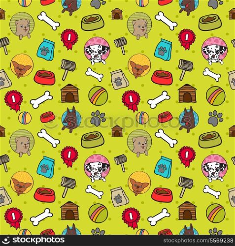 Seamless dogs pattern with bones food and puppies vector illustration