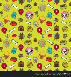 Seamless dogs pattern with bones food and puppies vector illustration