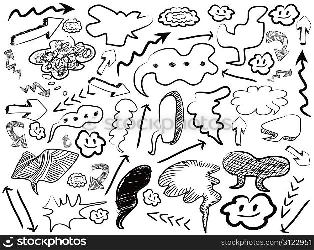 seamless doodle background of speech bubbles and arrows for web design