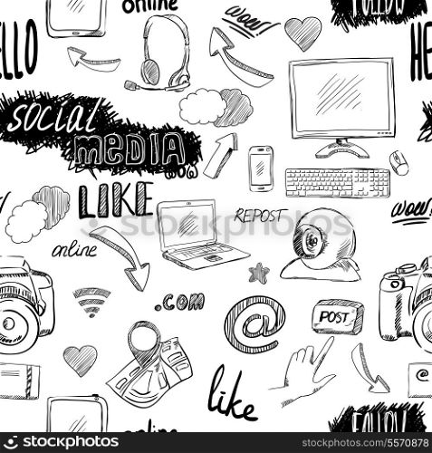 Seamless doodle blog social media applications pattern background vector illustration