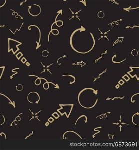 Seamless doodle ink pointer and arrow pattern. Seamless pattern. Doodle ink, hand drawn pointers, arrows and other signs. Vector image.