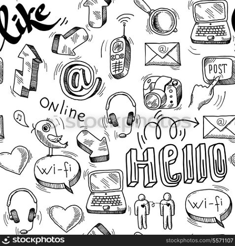 Seamless doodle social media pattern background vector illustration