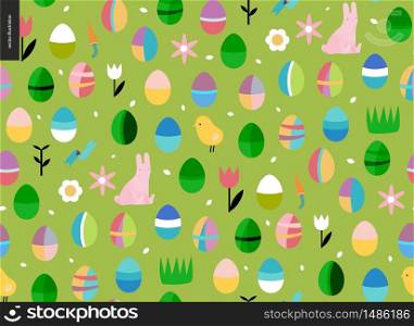 Seamless Easter pattern on the green background. Seamless Easter pattern