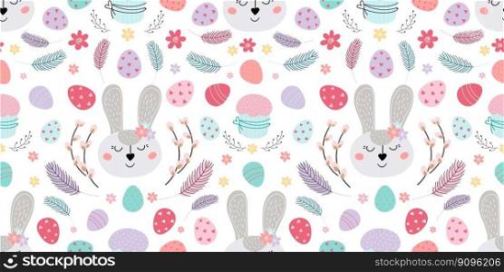 seamless Easter pattern with bunny. Background Pattern with Easter bunny, eggs, cake. seamless Easter pattern with bunny. Pattern with Easter bunny, eggs, cake