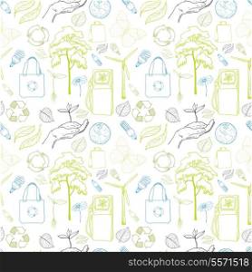 Seamless ecology and environment drawing pattern background with leaf tree bulb and gas vector illustration