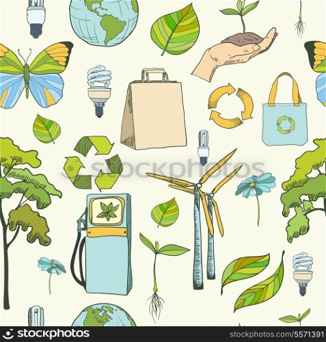 Seamless ecology and environment green pattern background vector illustration