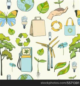 Seamless ecology and environment green pattern background vector illustration