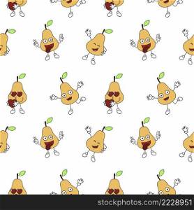 Seamless endless pattern with fun toys. Funny fruit with a smile. The cover of the book. Tailoring of children’s clothing from textiles. Material for packaging paper. Vector Background and Wallpaper.