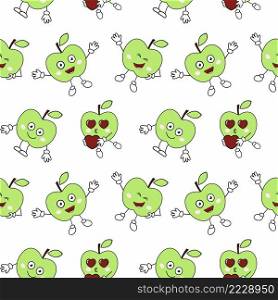 Seamless endless pattern with funny apples. The cover of the book. Tailoring of children&rsquo;s clothing from textiles. Material for packaging paper. Background and Wallpaper.