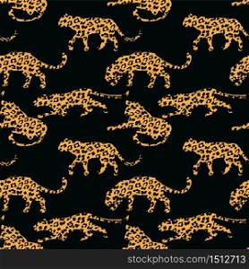 Seamless exotic pattern with abstract silhouettes of leopards. Vector hand draw design.. Seamless exotic pattern with abstract silhouettes of leopards.