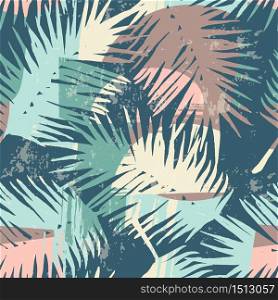 Seamless exotic pattern with tropical plants and artistic background. Modern abstract design for paper, cover, fabric, interior decor and other users.. Seamless exotic pattern with tropical plants and artistic background.
