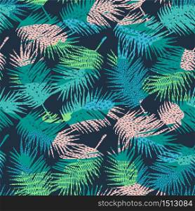 Seamless exotic pattern with tropical plants. Vector hand draw background.. Seamless exotic pattern with tropical plants. Vector background.
