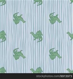Seamless fairytail pattern with green dragons elements. White and blue striped background. Decorative backdrop for fabric design, textile print, wrapping, cover. Vector illustration.. Seamless fairytail pattern with green dragons elements. White and blue striped background.