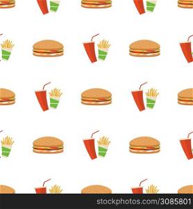 Seamless fast food pattern background with burgers. Seamless fast food pattern