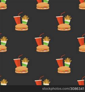 Seamless fast food pattern background with burgers. Seamless fast food pattern