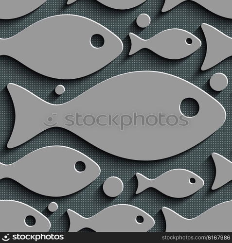 Seamless Fish Pattern. Abstract Gray Background. Vector Regular Texture. Seamless Fish Pattern