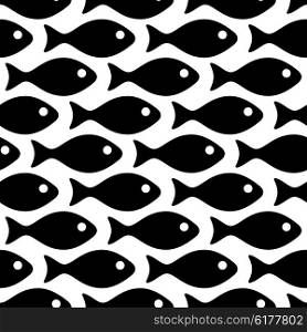 Seamless Fish Pattern. Vector Monochrome Texture. Seamless Fish Pattern