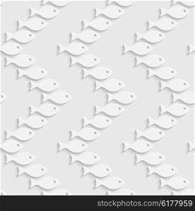 Seamless Fish Pattern. Vector Soft Background. Regular White Texture. Seamless Fish Pattern