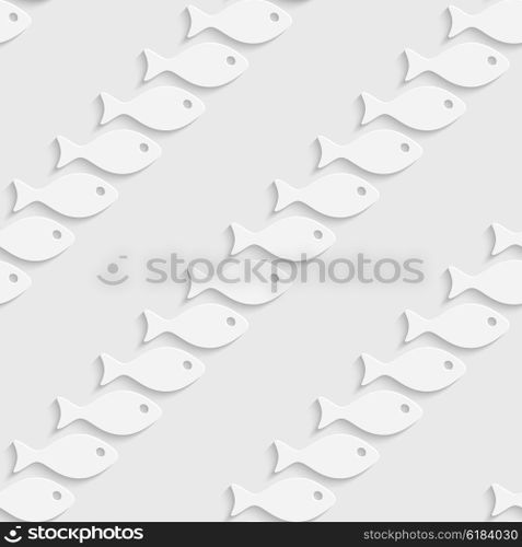 Seamless Fish Pattern. Vector Soft Background. Regular White Texture. Seamless Fish Pattern
