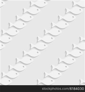 Seamless Fish Pattern. Vector Soft Background. Regular White Texture. Seamless Fish Pattern