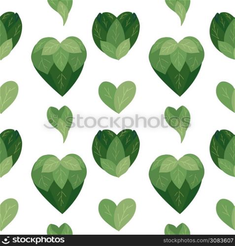 Seamless flat pattern with bush hearts from leaves on a white background. Love of nature. Vector natural texture for wallpapers, fabrics and your creativity.. Seamless flat pattern with bush hearts from leaves on a white background. Love of nature. Vector natural texture