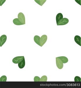 Seamless flat pattern with simple hearts from leaves on a white background. Love of nature. Vector natural texture for wallpapers, fabrics and your creativity.. Seamless flat pattern with simple hearts from leaves on a white background. Love of nature. Vector natural texture
