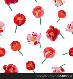 Seamless floral background. Isolated red flowers on white background. Vector illustration.. Seamless floral background. Isolated red flowers on white backg
