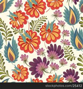 Seamless floral background pattern. Decorative backdrop for fabric, textile, wrapping paper, greeting card, invitation, wallpaper, web design. Vector hand drawn illustration