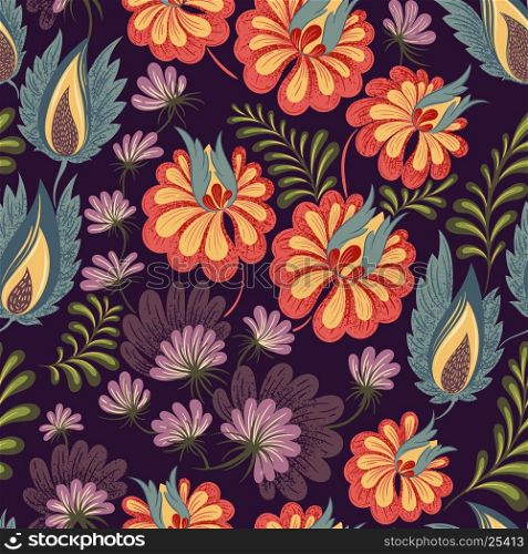 Seamless floral background pattern. Decorative backdrop for fabric, textile, wrapping paper, greeting card, invitation, wallpaper, web design. Vector illustration